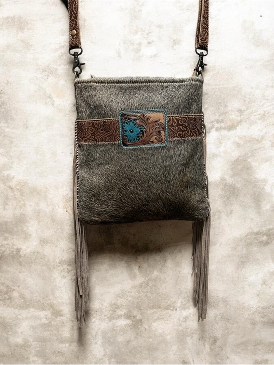 Myra Bag Handbags - Myra Bag Hair-on-Leather Fringe Crossbody Western Boho Purse - Festival Rodeo